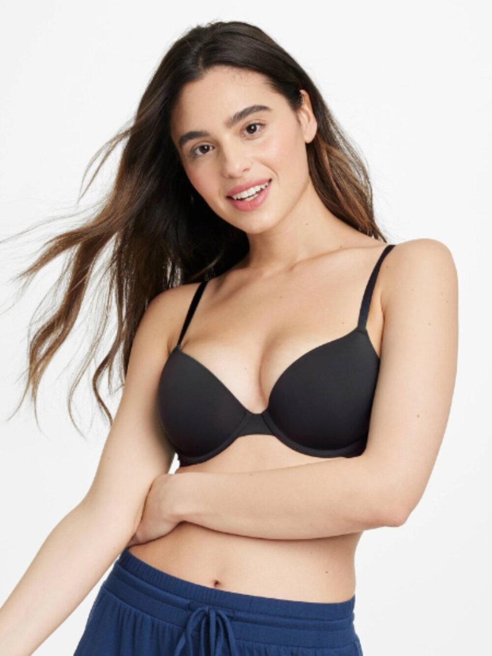 Auden Lightly Lined Demi T Shirt Bra Underwire Adjustable Black Women's 34C